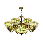 Vintage Industrial Pendant Chandelier with Stained Glass and 8 Arms for Dining Room - This product, the Industrial Vintage Hanging Pendant Stained Glass 8 Arms Rose Chandelier with Center Bowl for Dining Room, is a beautiful and intrica